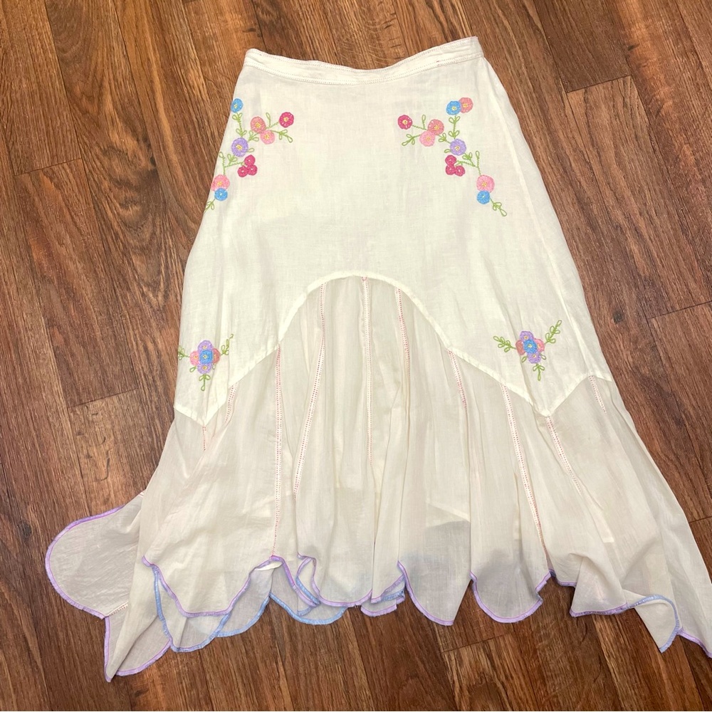 J.Jill linen skirt, 4P EUC! 🌸 beautiful embroidery detailing, fully lined